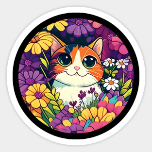 Fancy And Fine Flowered Cat Garden Design - Love Cats Sticker